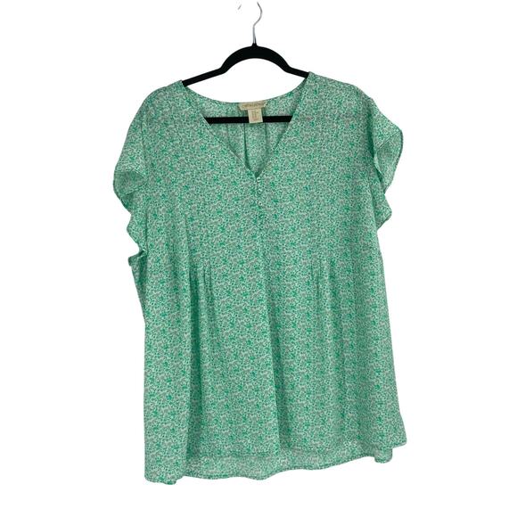 Cynthia Rowley Floral Green Popover Flowy Blouse Boho Summer 2X - Picture 1 of 7